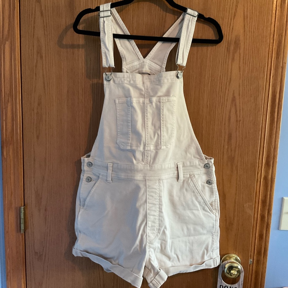 American Eagle Khaki Bib Shortalls Short Overalls size large